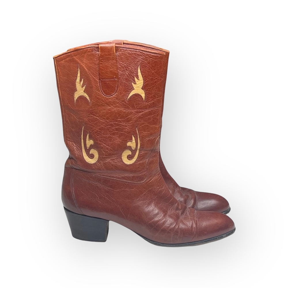 Vintage 70’s: Pierre Cardin  Leather Western Inspired Cut Out Boots  Cognac 9M - Picture 2 of 16